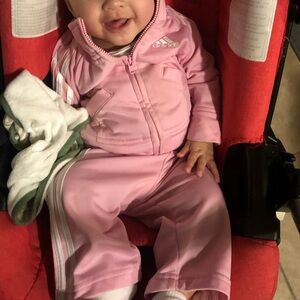 Pink Adidas baby tracksuit